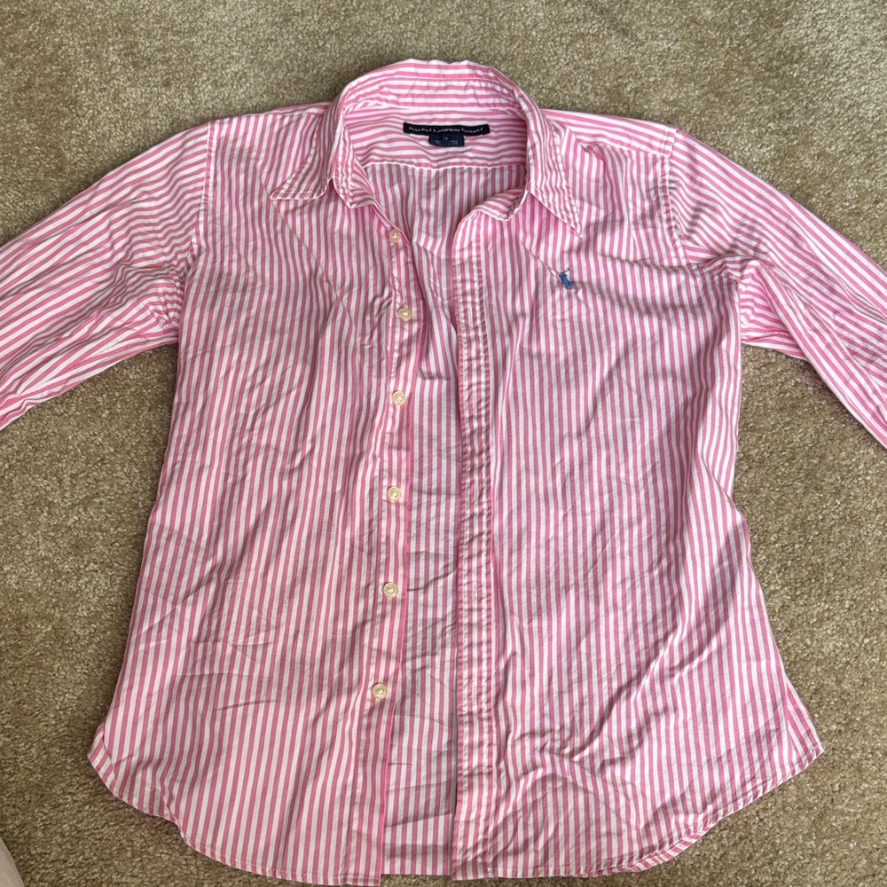 Ralph Lauren Pink & White Striped Oxford Shirt